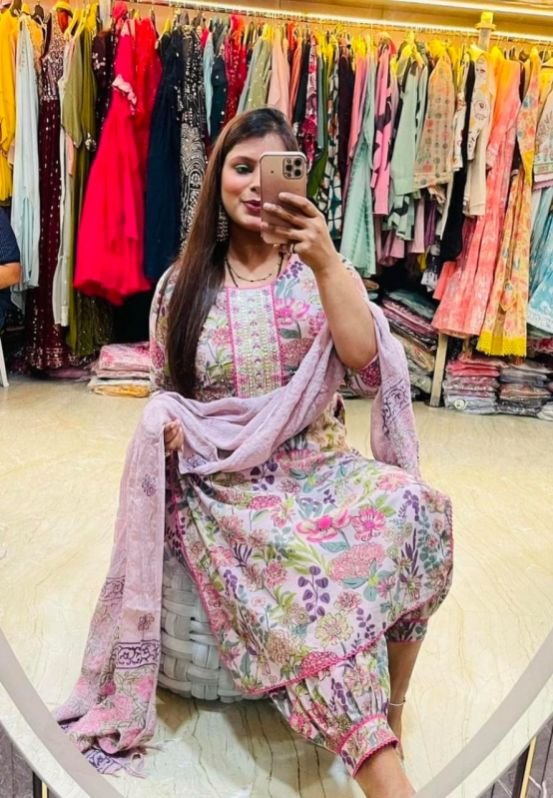 Half Sleeves Regular Fit Stitched Cotton Ladies Patiala Suit