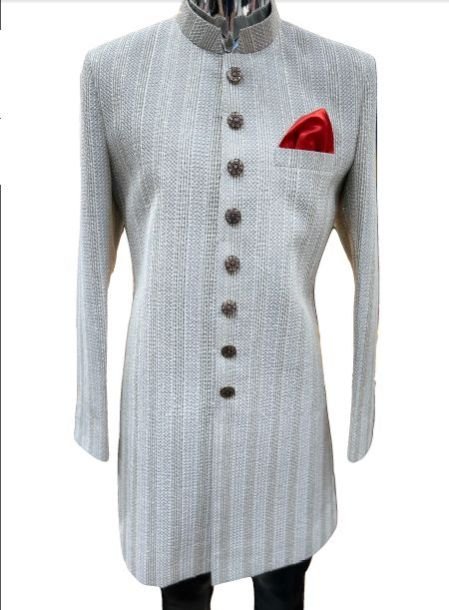 Mirror Work Fabric White Sequenced Indo-Western Sherwani